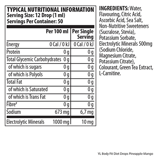 Youthful Living Body Fit Diet Water Enhancer 50ml - Nutritional Information
