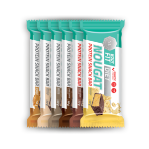 Youthful Living NOUGAT Protein Snack Bars (50 g) in five flavours: Mocca, Vanilla, Peanut Butter, Banana and Choc Chip.