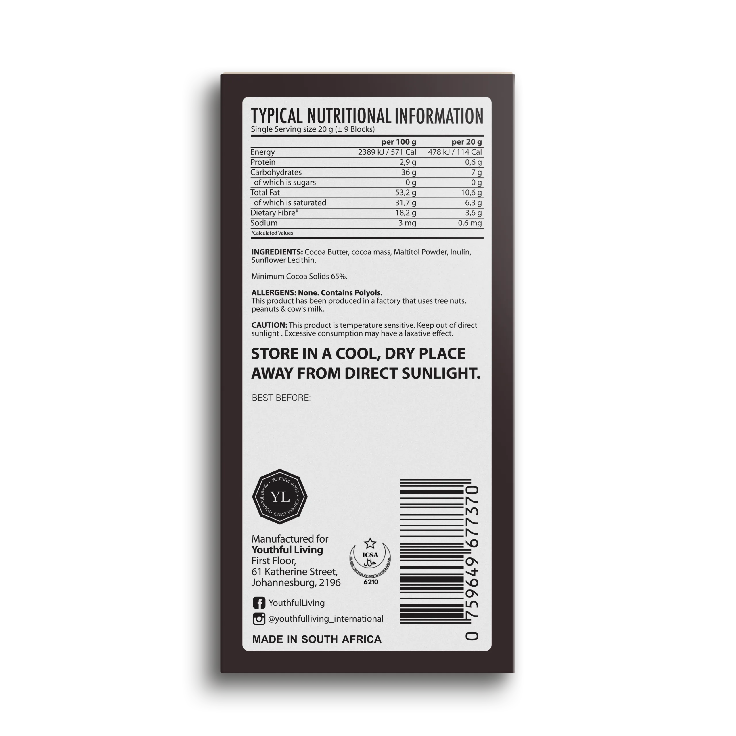 Sugar Free Chocolate Slab (15 x 35g) - Image 3