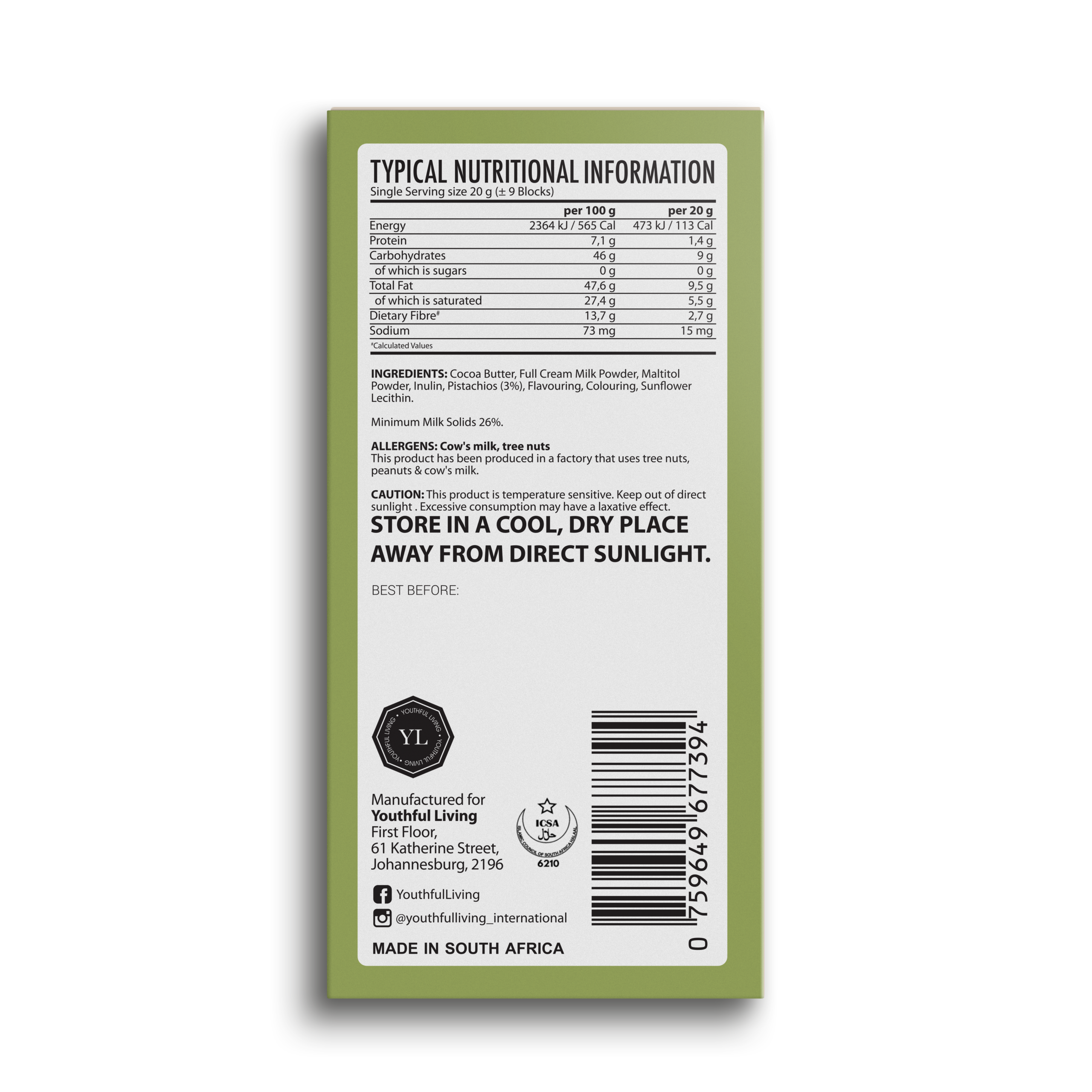 YL Sugar Free Chocolate Slab (15 x 35g) - Image 8